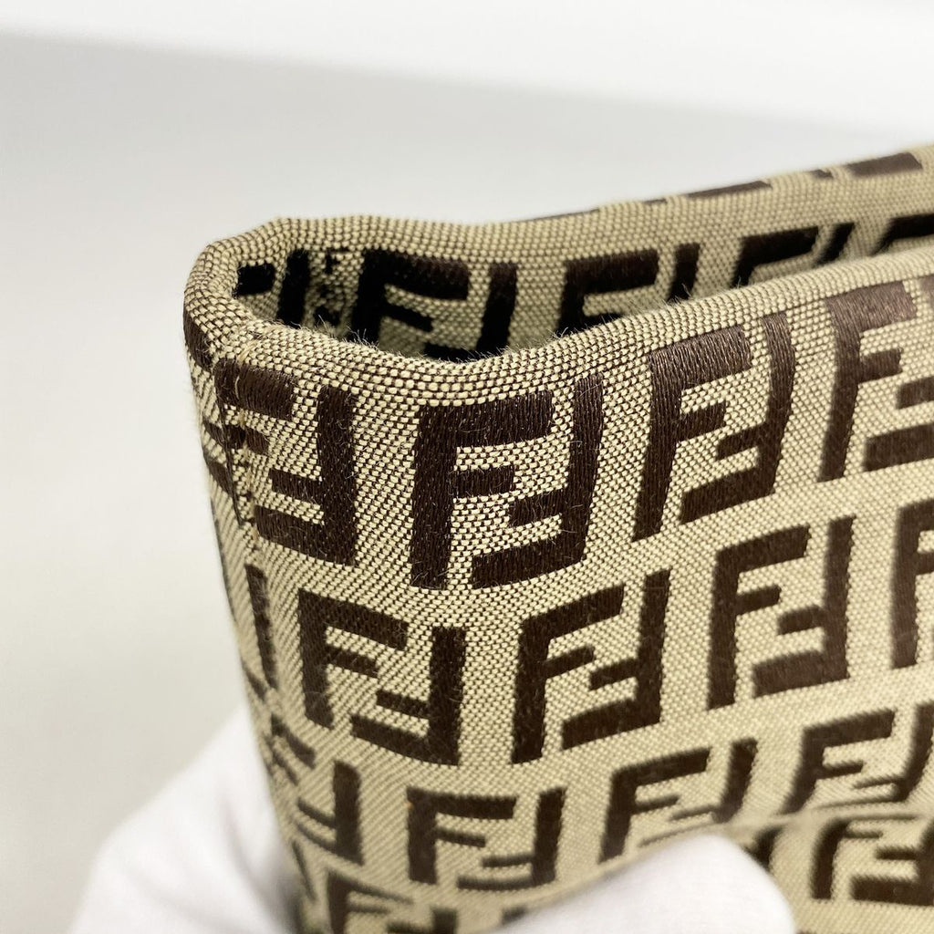 Fendi Tote Bag Zucchino Nylon Canvas Brown Champagne Gold — view 7