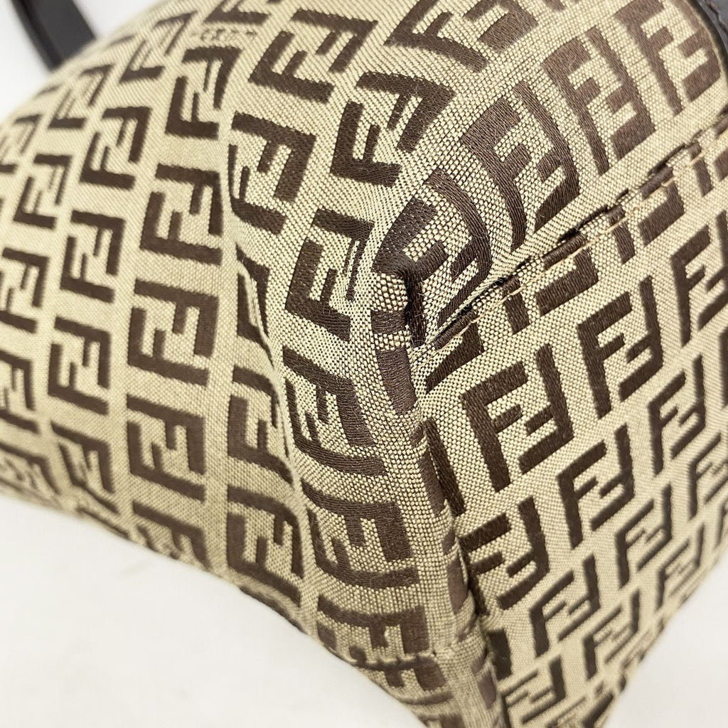 Fendi Tote Bag Zucchino Nylon Canvas Brown Champagne Gold — view 6