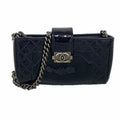 Chanel Shoulder Bag Boy Patent Leather Navy Silver