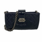 Chanel Shoulder Bag Boy Patent Leather Navy Silver