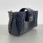 Chanel Shoulder Bag Boy Patent Leather Navy Silver — view 2