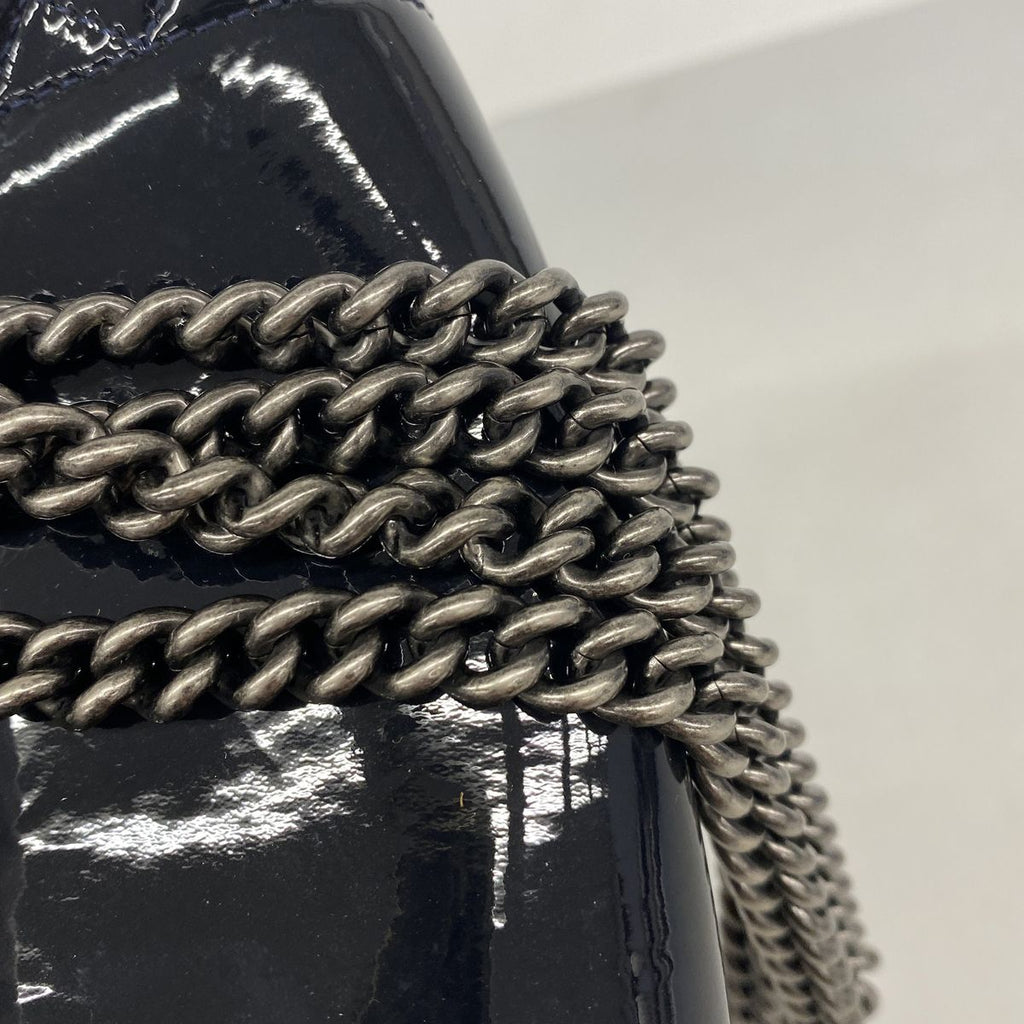 Chanel Shoulder Bag Boy Patent Leather Navy Silver — view 8