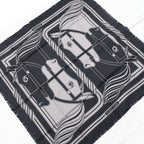 Hermes Carre H 80 Cadriage Fringe Scarf Silk Black Gray — view 3