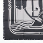 Hermes Carre H 80 Cadriage Fringe Scarf Silk Black Gray — view 7