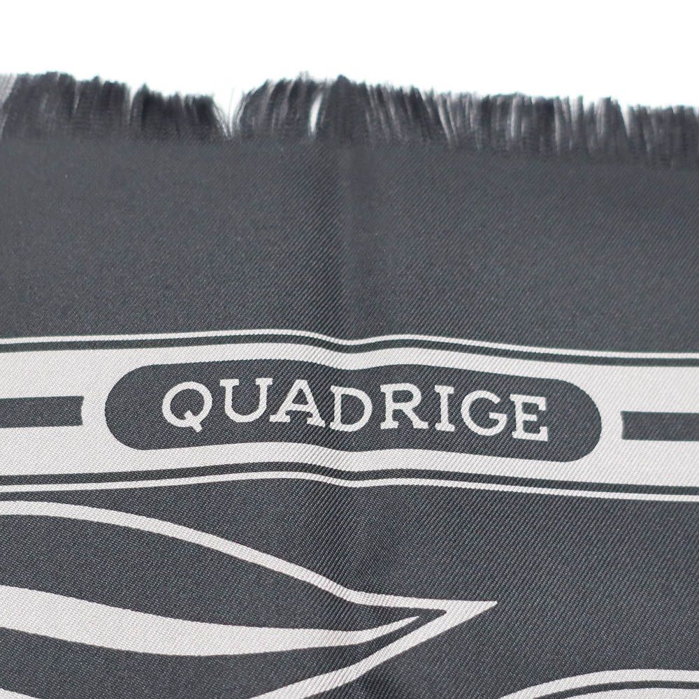 Hermes Carre H 80 Cadriage Fringe Scarf Silk Black Gray — view 4