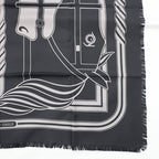 Hermes Carre H 80 Cadriage Fringe Scarf Silk Black Gray — view 8