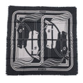 Hermes Carre H 80 Cadriage Fringe Scarf Silk Black Gray
