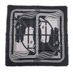 Hermes Carre H 80 Cadriage Fringe Scarf Silk Black Gray