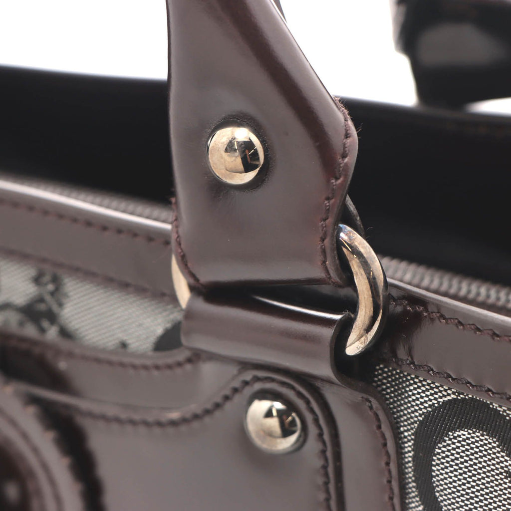 Celine C Macadam Handbag Canvas Duck Brown Gray — view 6