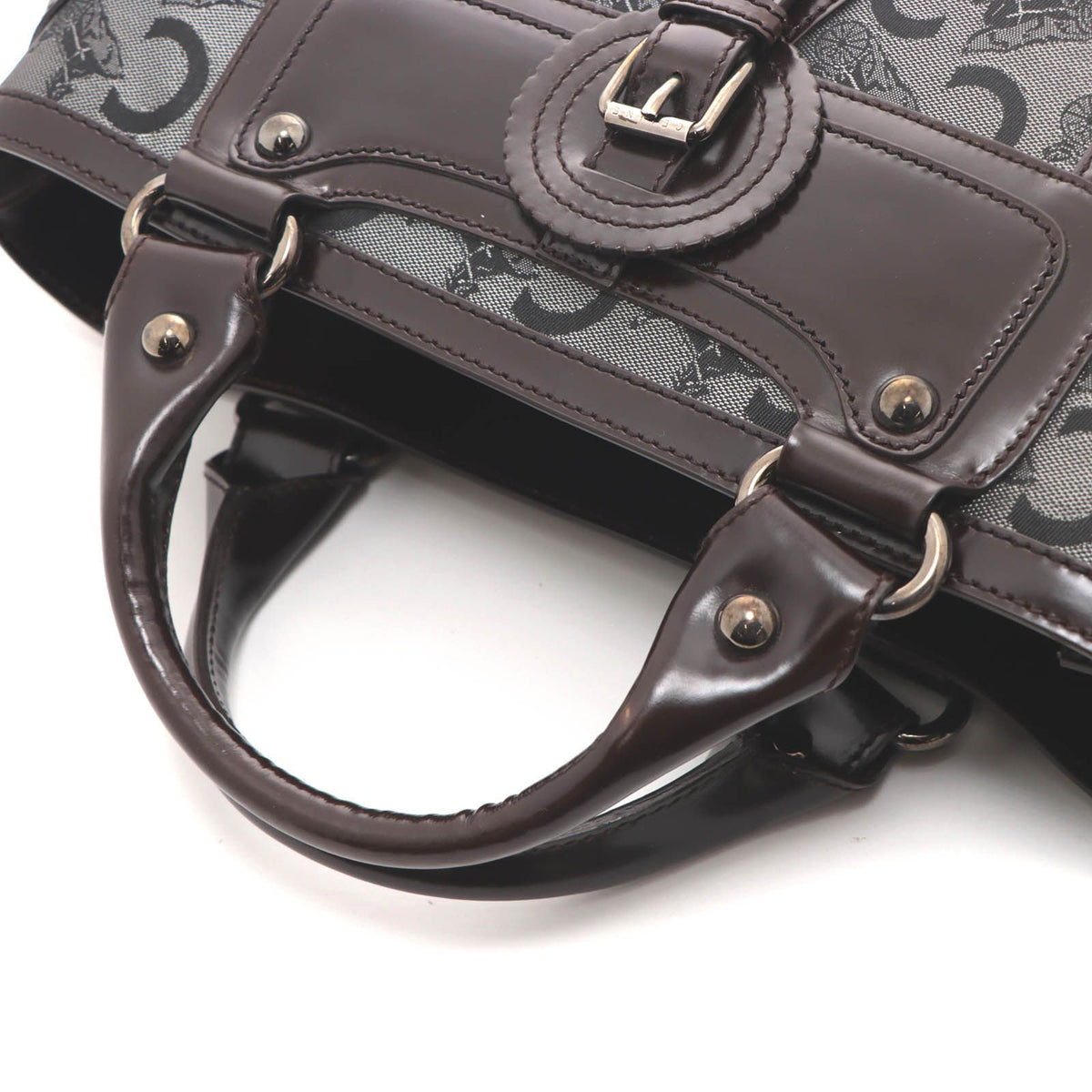 Celine C Macadam Handbag Canvas Duck Brown Gray — view 4