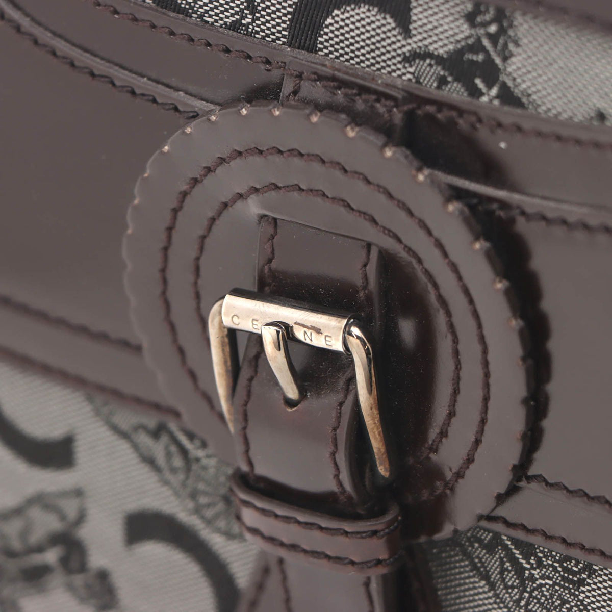Celine C Macadam Handbag Canvas Duck Brown Gray — view 7