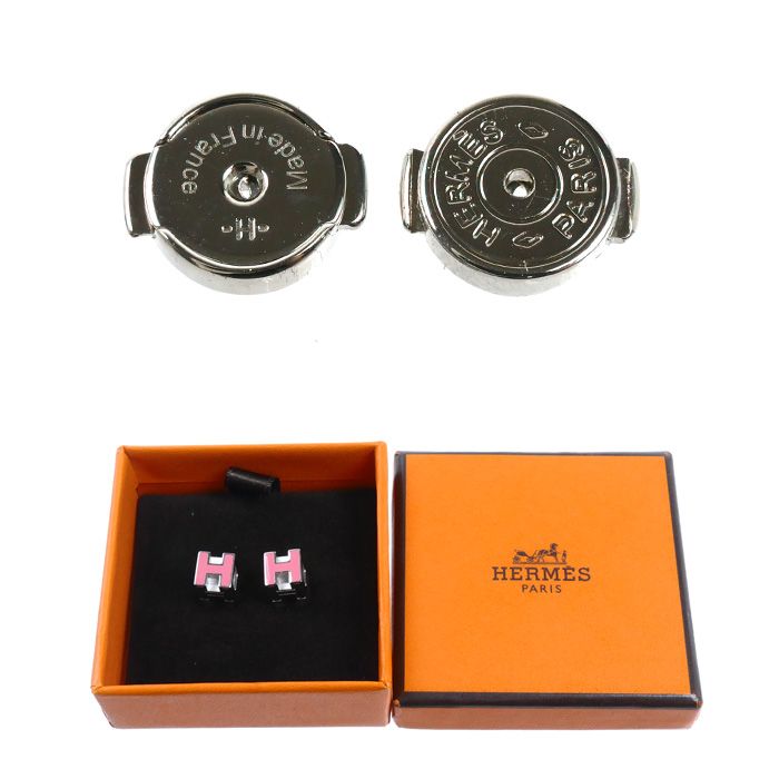 Hermes Metal Enamel Cage D'h Cube Earrings — view 4