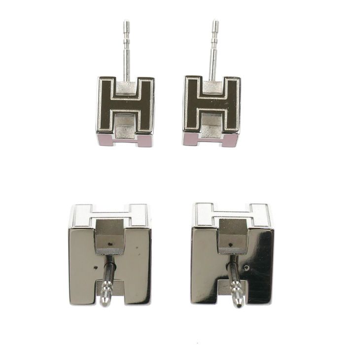 Hermes Metal Enamel Cage D'h Cube Earrings — view 3