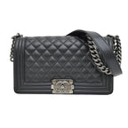 Chanel Boy 25 Chain Shoulder Bag Caviar Leather Quilted Black Gun