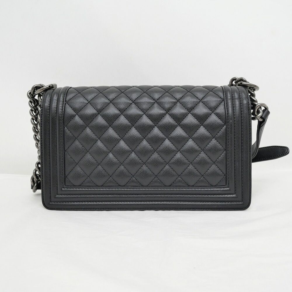 Chanel Boy 25 Chain Shoulder Bag Caviar Leather Quilted Black Gun — view 2