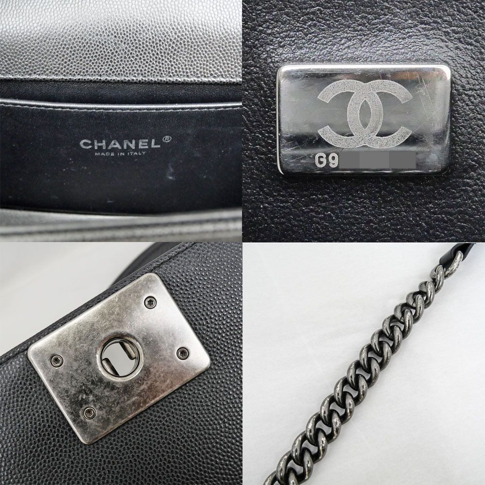 Chanel Boy 25 Chain Shoulder Bag Caviar Leather Quilted Black Gun — view 7