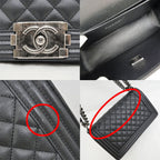 Chanel Boy 25 Chain Shoulder Bag Caviar Leather Quilted Black Gun — view 8