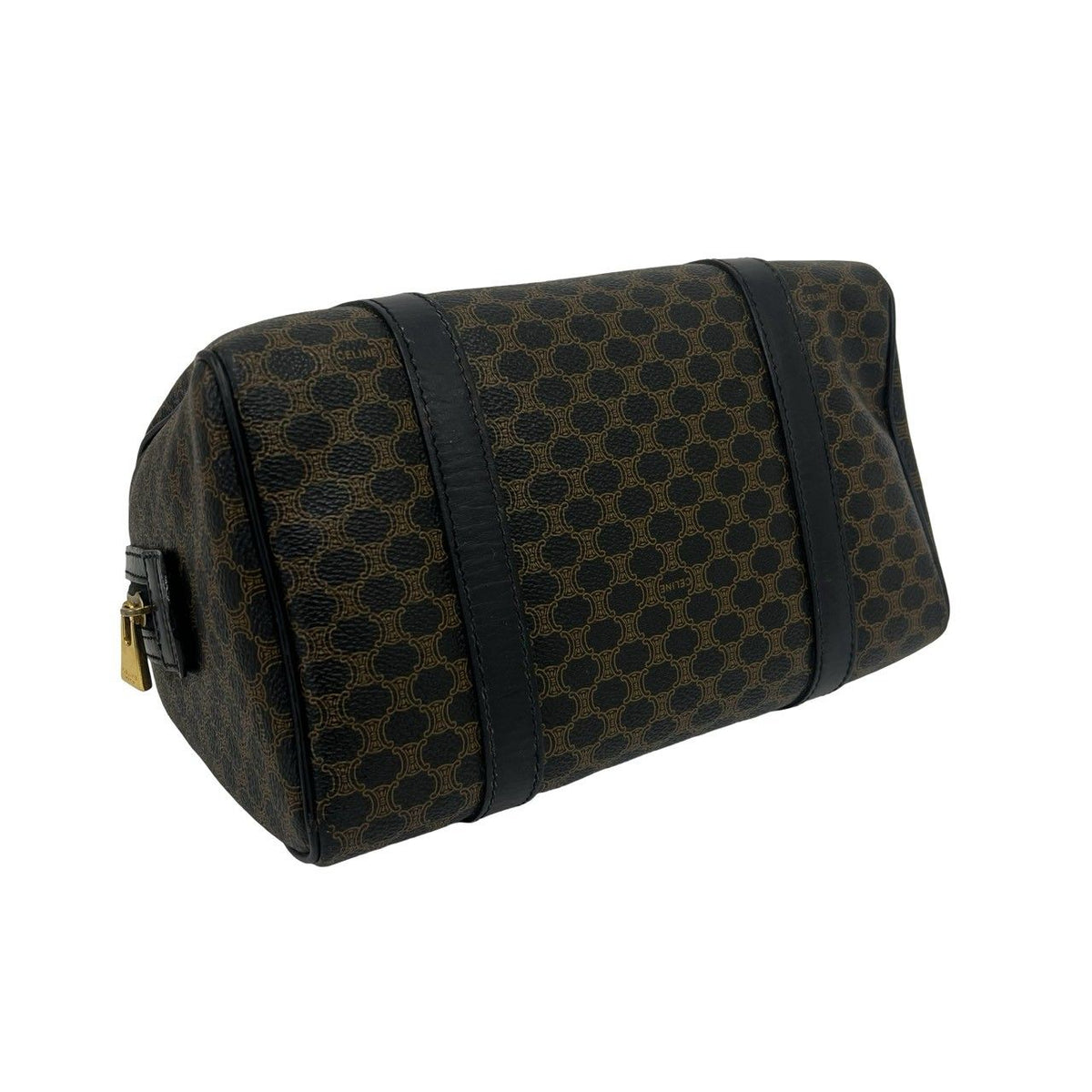 Celine Vintage Macadam Blason Logo Pattern Leather Mini Boston Bag Black — view 7