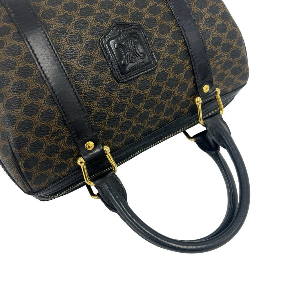 Celine Vintage Macadam Blason Logo Pattern Leather Mini Boston Bag Black — view 4