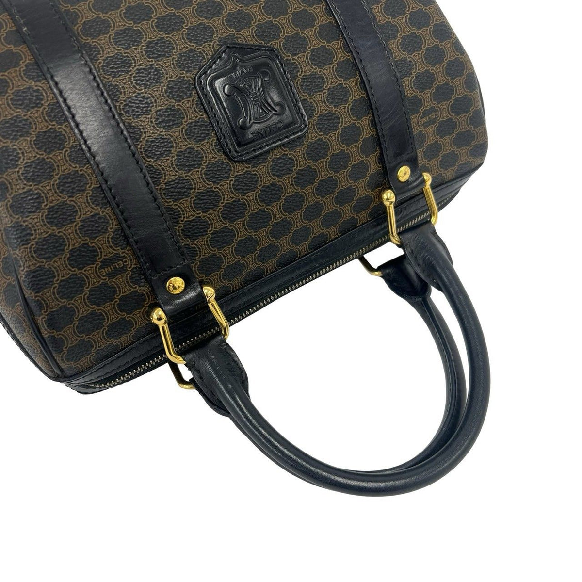 Celine Vintage Macadam Blason Logo Pattern Leather Mini Boston Bag Black — view 4