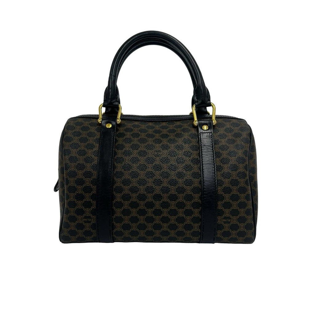Celine Vintage Macadam Blason Logo Pattern Leather Mini Boston Bag Black — view 3
