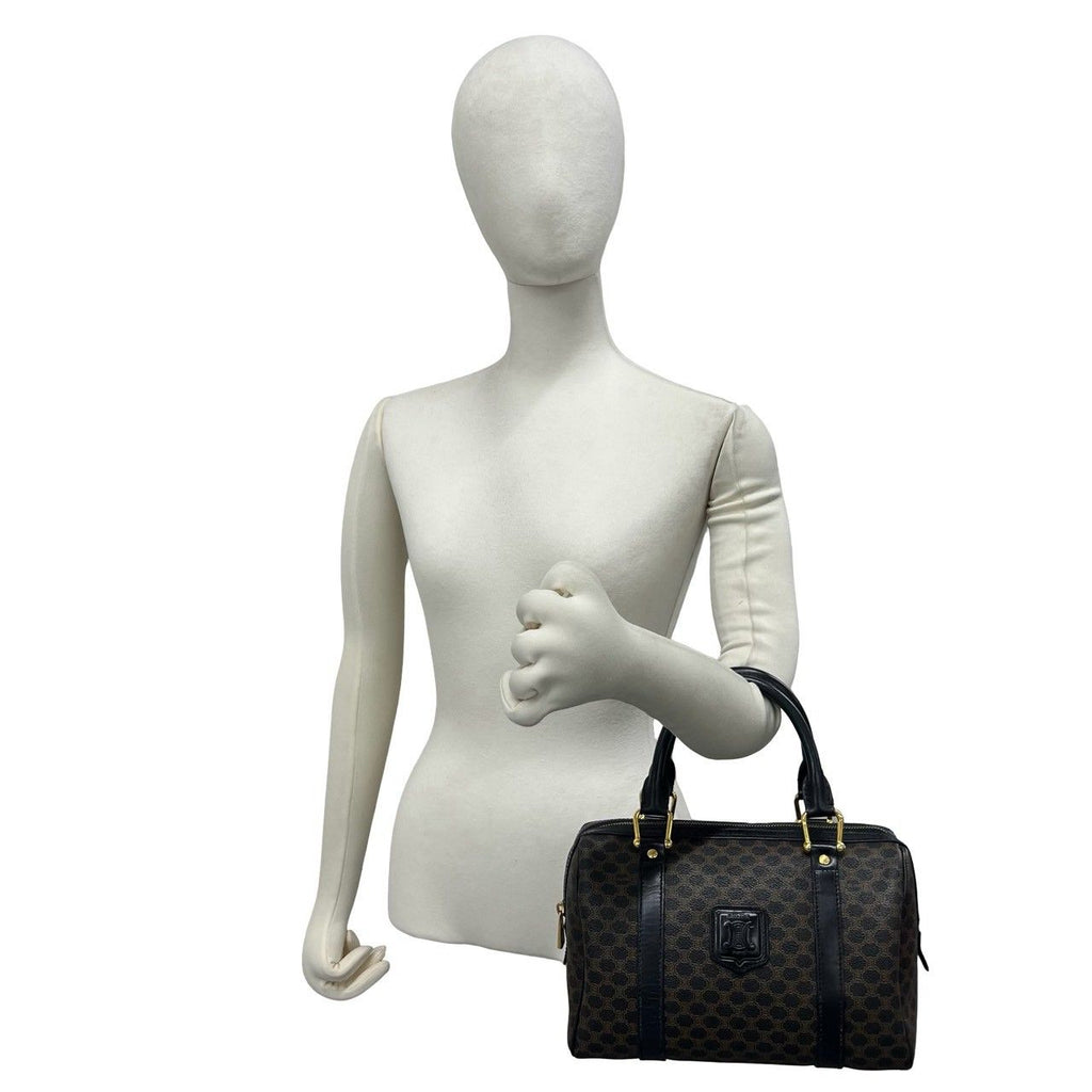Celine Vintage Macadam Blason Logo Pattern Leather Mini Boston Bag Black — view 2