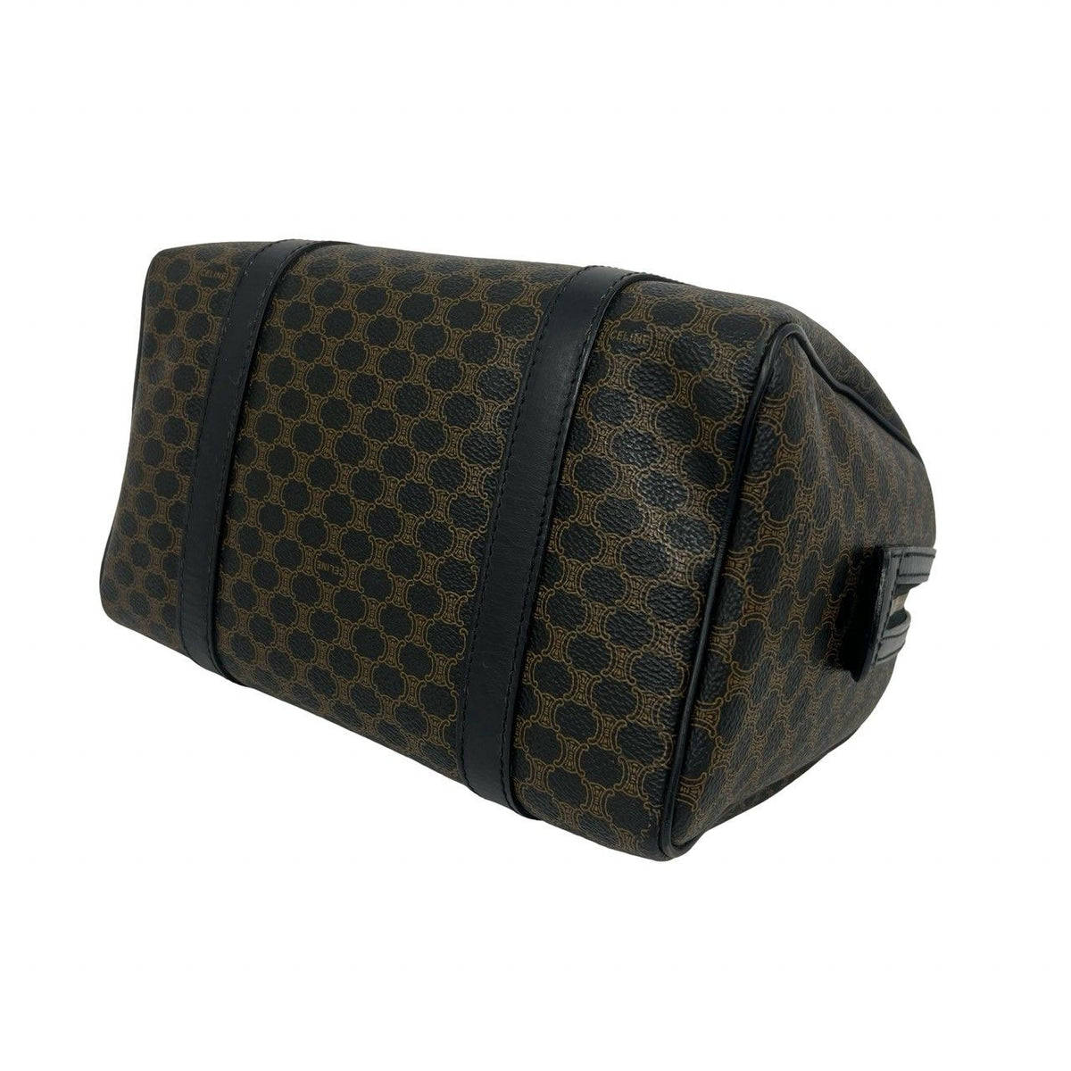 Celine Vintage Macadam Blason Logo Pattern Leather Mini Boston Bag Black — view 8