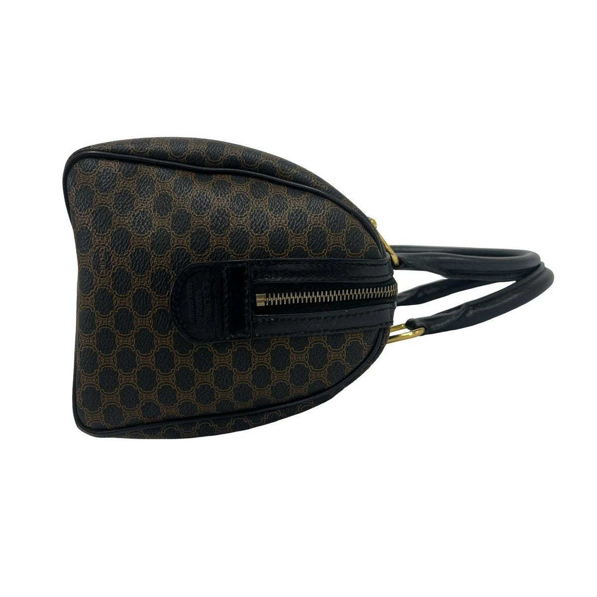 Celine Vintage Macadam Blason Logo Pattern Leather Mini Boston Bag Black — view 6