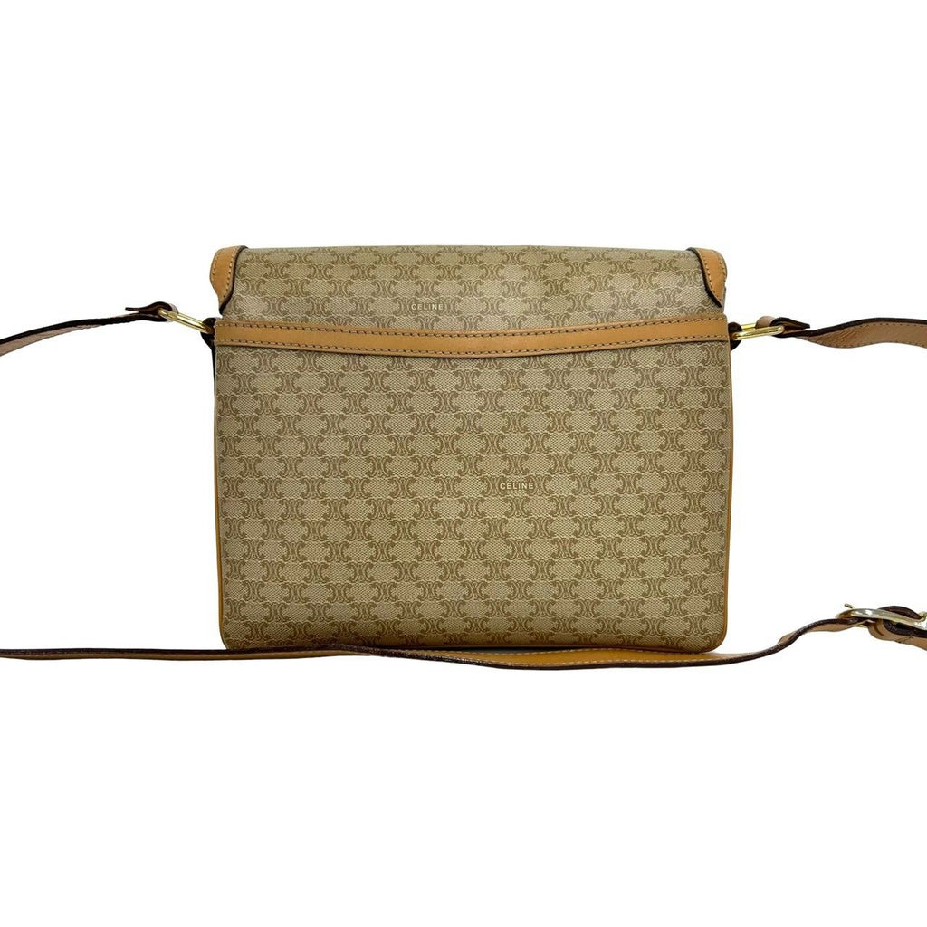 Celine Macadam Blason Logo Pattern Leather Shoulder Bag Pochette Beige Brown — view 3