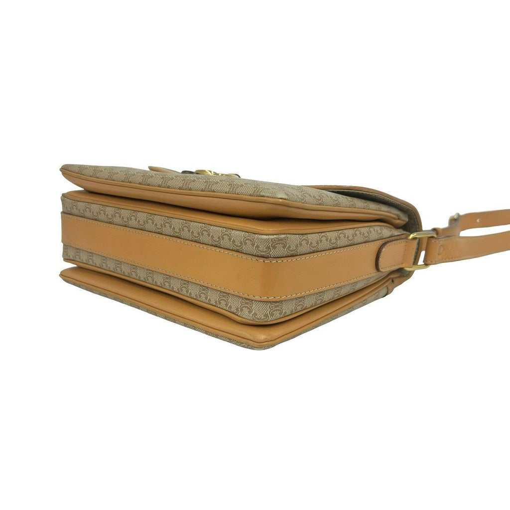 Celine Macadam Blason Logo Pattern Leather Shoulder Bag Pochette Beige Brown — view 8