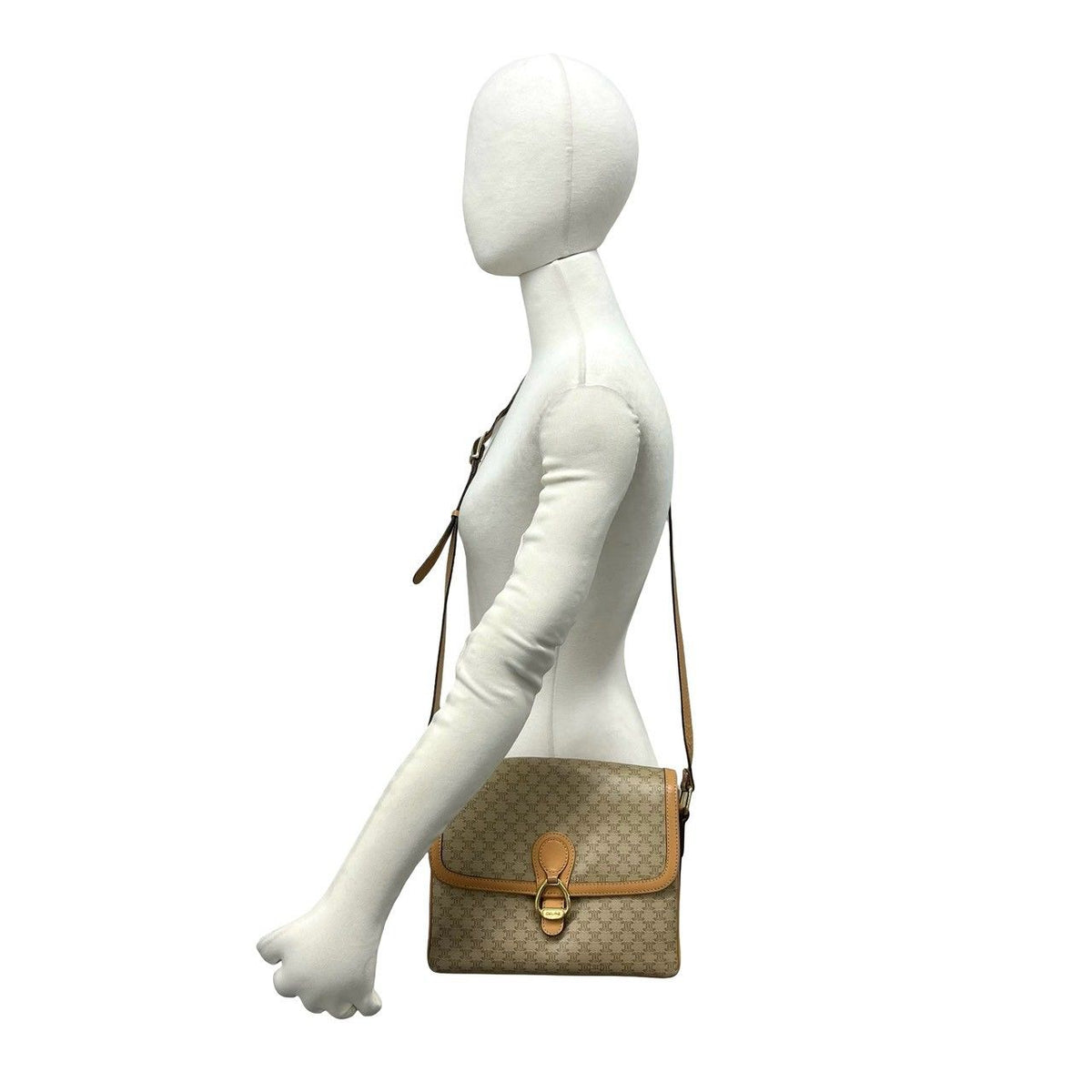 Celine Macadam Blason Logo Pattern Leather Shoulder Bag Pochette Beige Brown — view 2