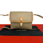 Celine Macadam Blason Logo Pattern Leather Shoulder Bag Pochette Beige Brown