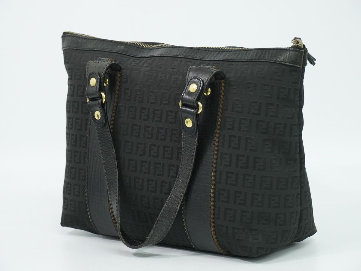 Fendi Zucchino Shoulder Bag Tote Canvas Black — view 2