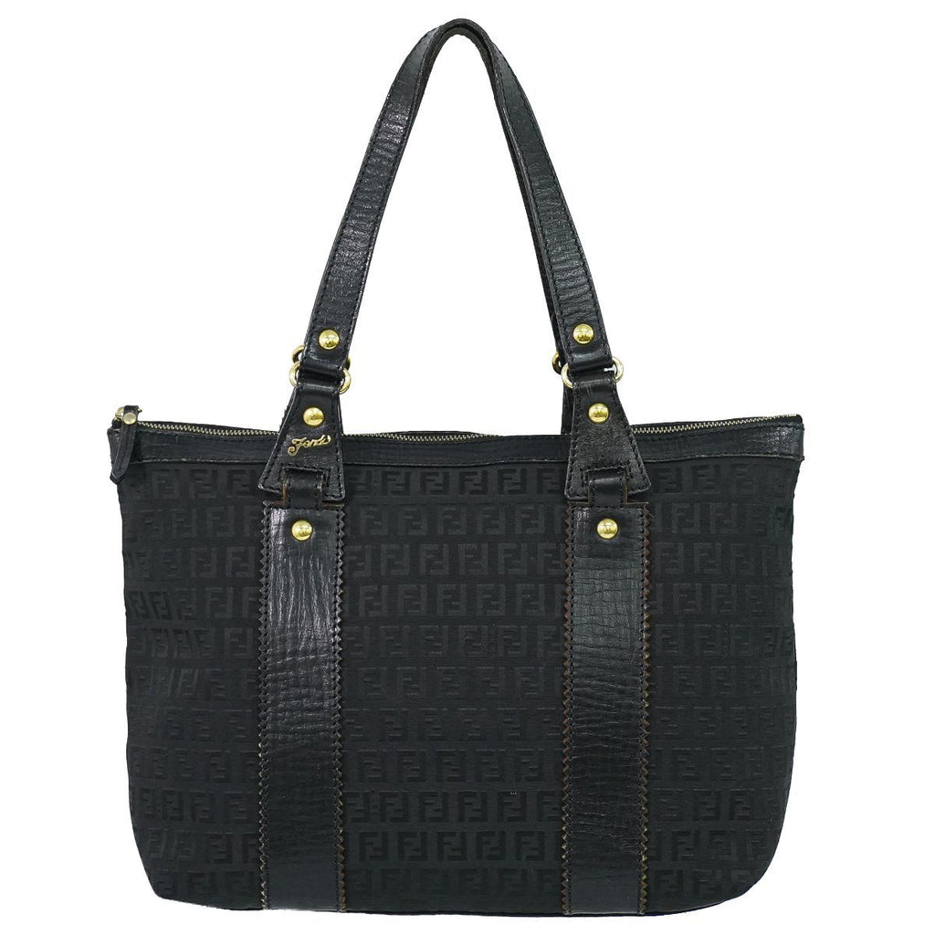Fendi Zucchino Shoulder Bag Tote Canvas Black