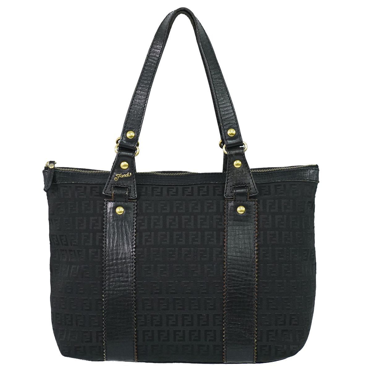 Fendi Zucchino Shoulder Bag Tote Canvas Black