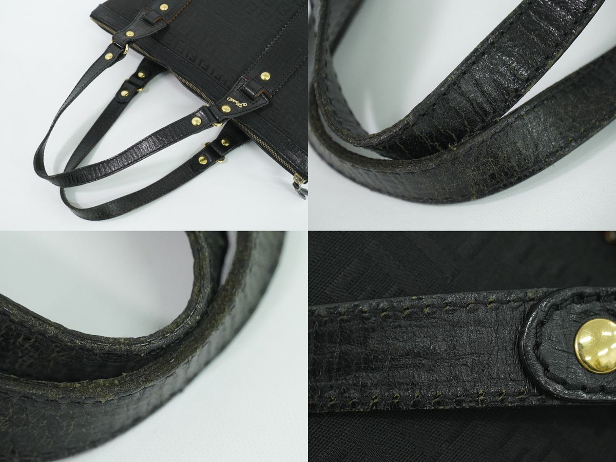 Fendi Zucchino Shoulder Bag Tote Canvas Black — view 6
