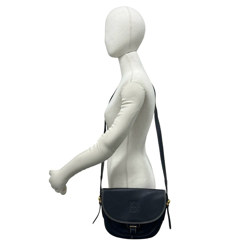 Loewe Vintage Anagram Logo Leather Shoulder Bag Pochette Dark Navy — view 2