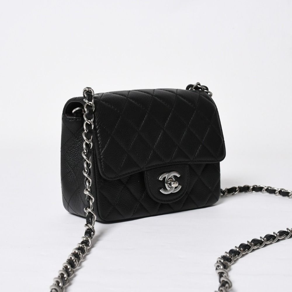 Chanel Mini Quilted Chain Shoulder Bag 17 Caviar Leather Black Silver — view 3