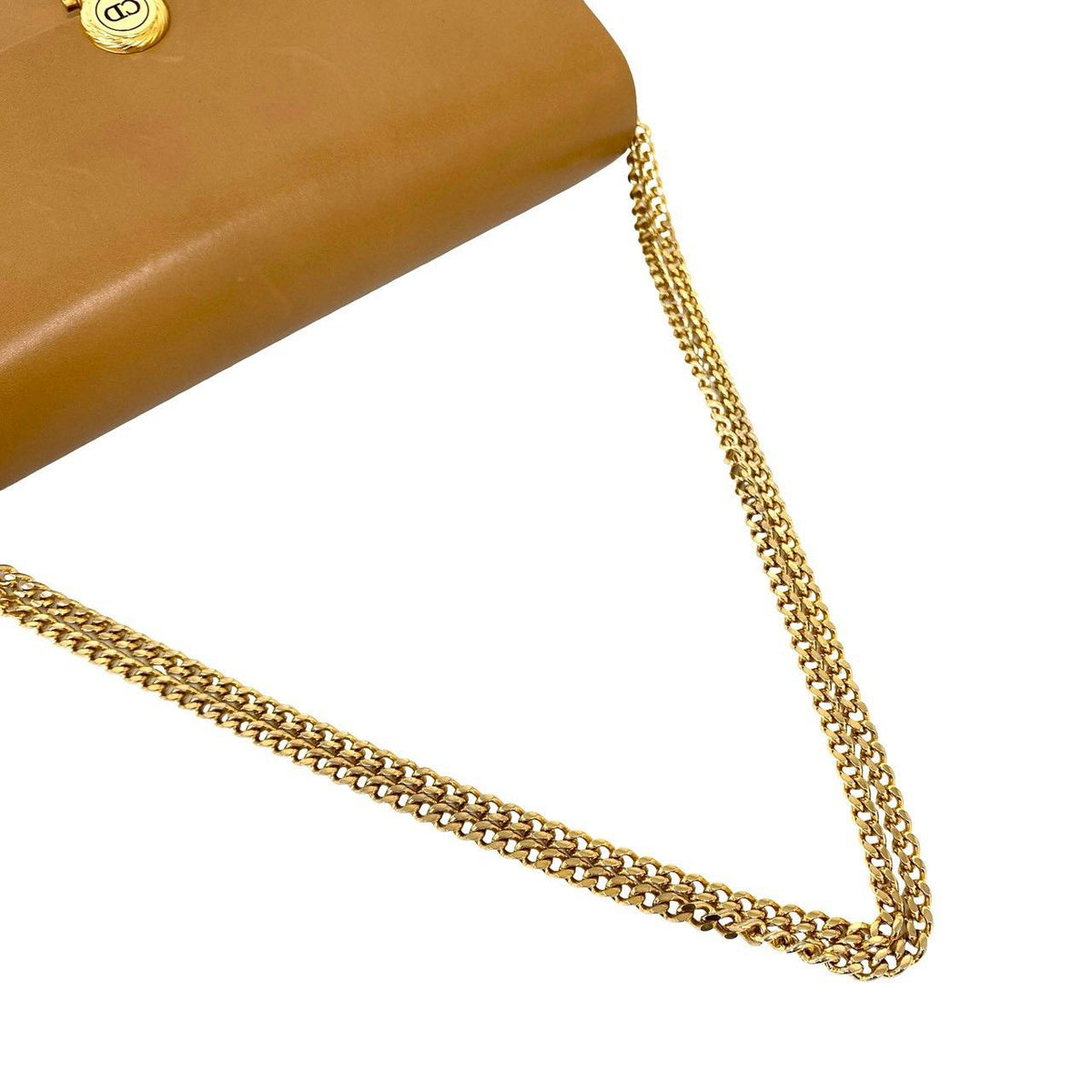 Dior Vintage CD Logo Leather 2-Way Chain Shoulder Bag Pochette Brown — view 4