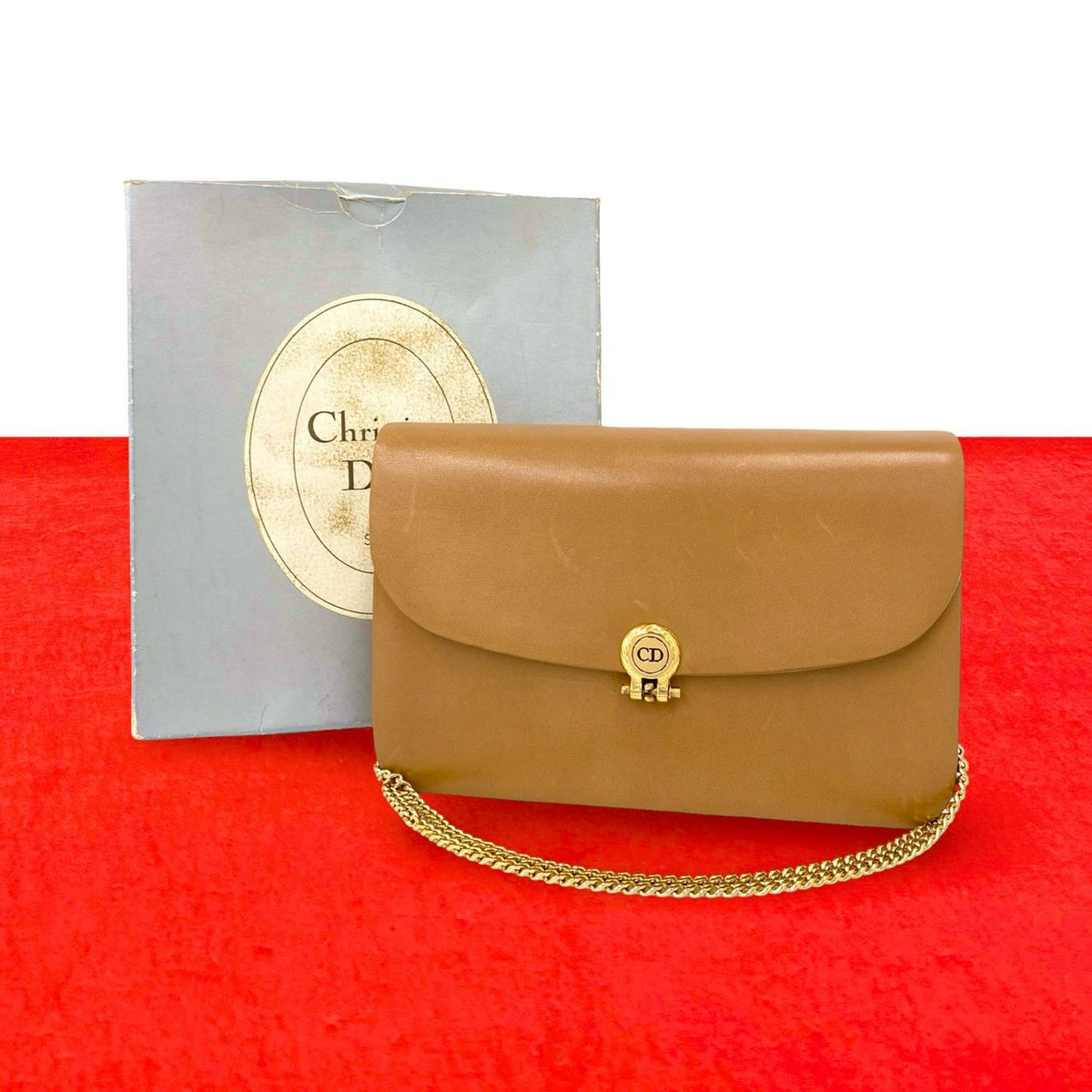 Dior Vintage CD Logo Leather 2-Way Chain Shoulder Bag Pochette Brown