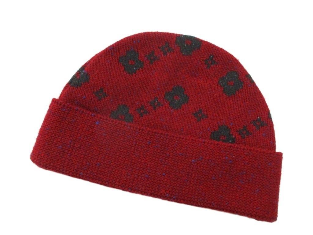 Louis Vuitton Knit Cap Hat Monogram Flower Wool Cashmere Red
