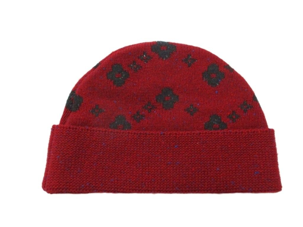 Louis Vuitton Knit Cap Hat Monogram Flower Wool Cashmere Red — view 2
