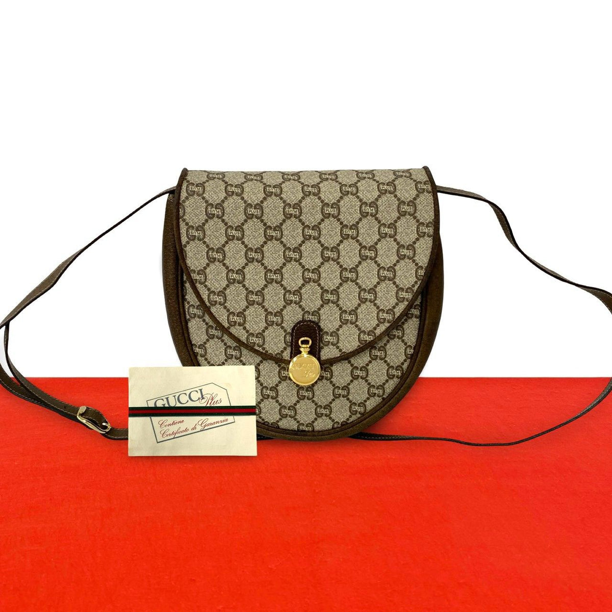 Gucci Vintage Plus Logo Pattern Leather Mini Shoulder Bag Pochette Brown
