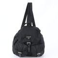 Prada Tessuto Nylon Triangle Logo Leather Backpack Black