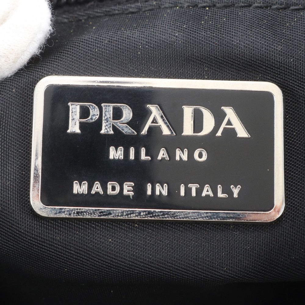 Prada Tessuto Nylon Triangle Logo Leather Shoulder Bag Black — view 8