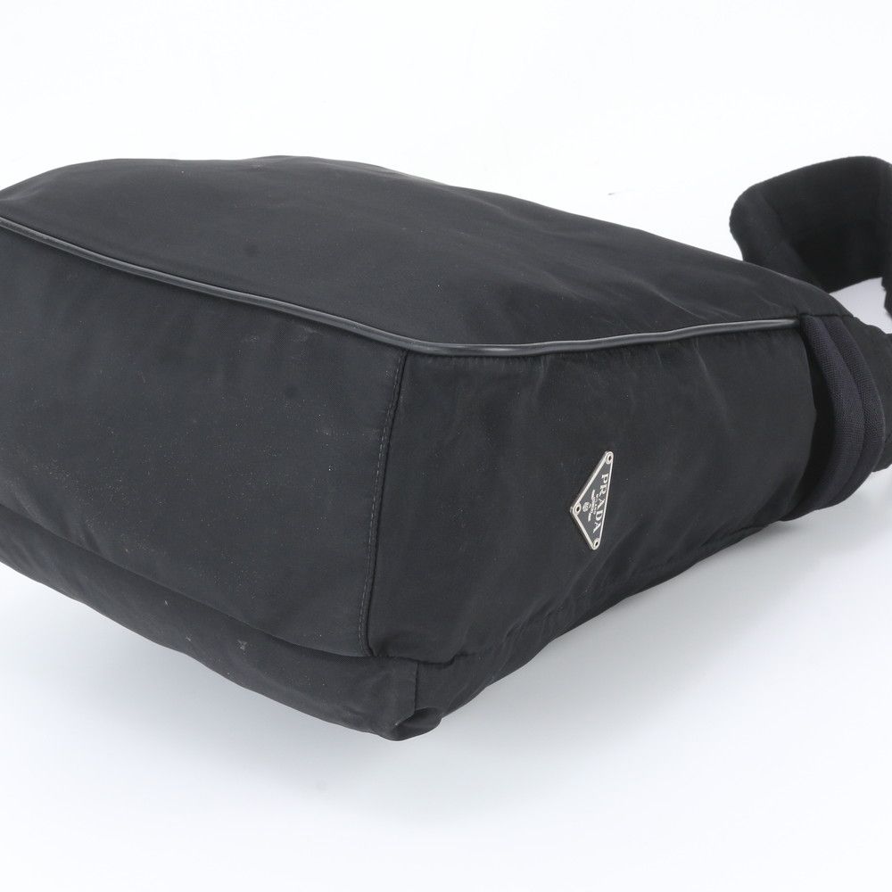 Prada Tessuto Nylon Triangle Logo Leather Shoulder Bag Black — view 4