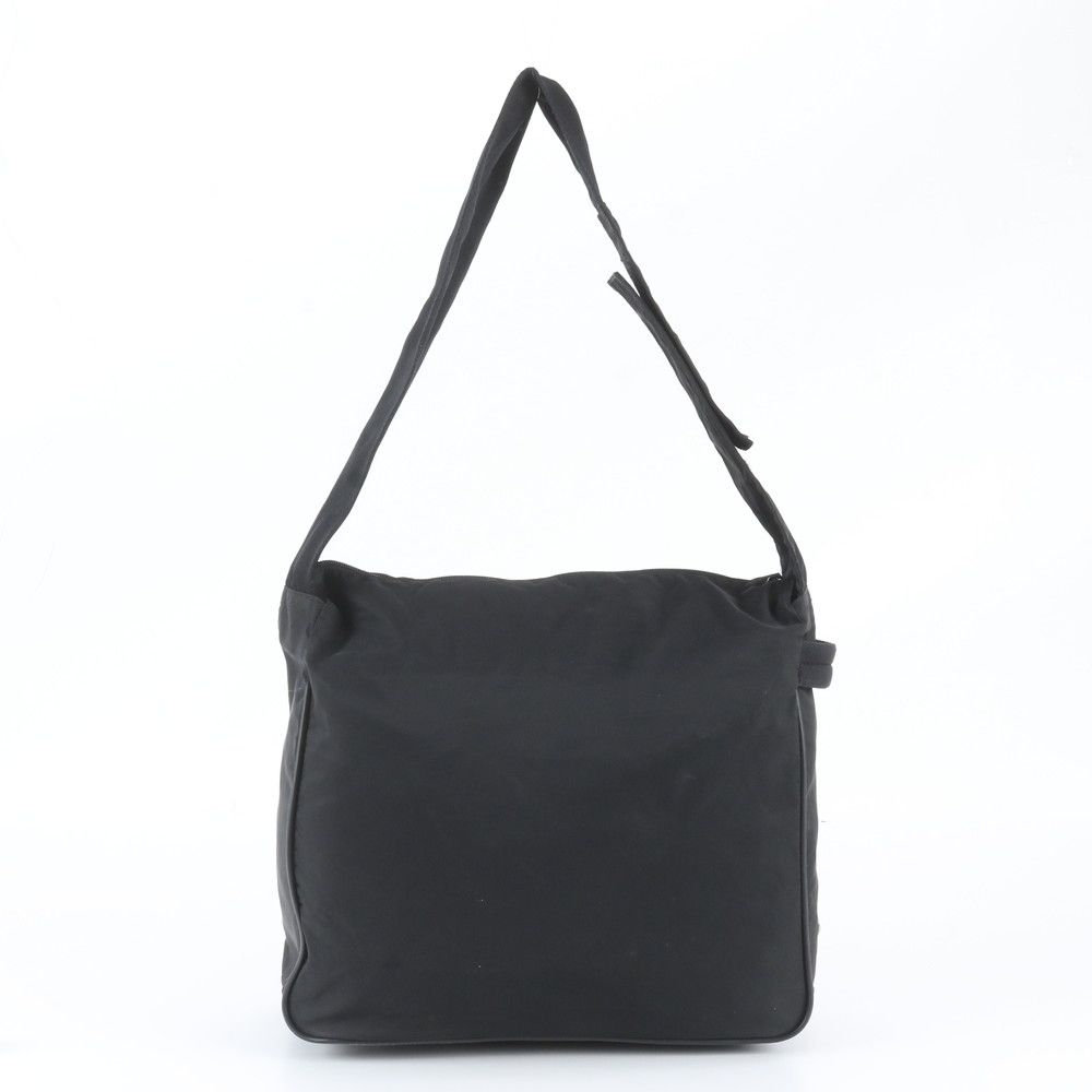 Prada Tessuto Nylon Triangle Logo Leather Shoulder Bag Black