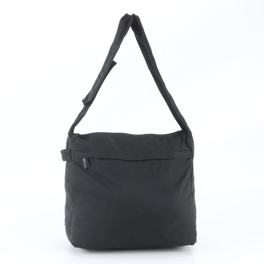Prada Tessuto Nylon Triangle Logo Leather Shoulder Bag Black — view 3