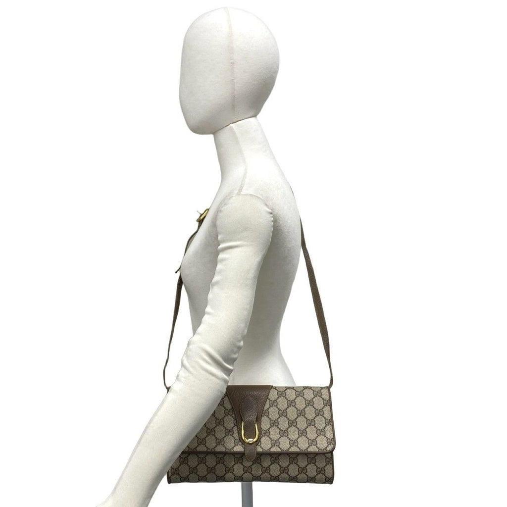 Gucci Vintage GG Logo Pattern Leather Shoulder Bag Crossbody Pochette Brown — view 2