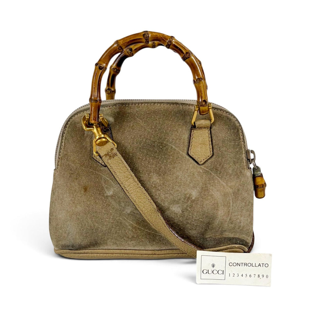 Gucci Bamboo Mini Hand Bag 2-Way Handle Mini Handbag Suede Leather